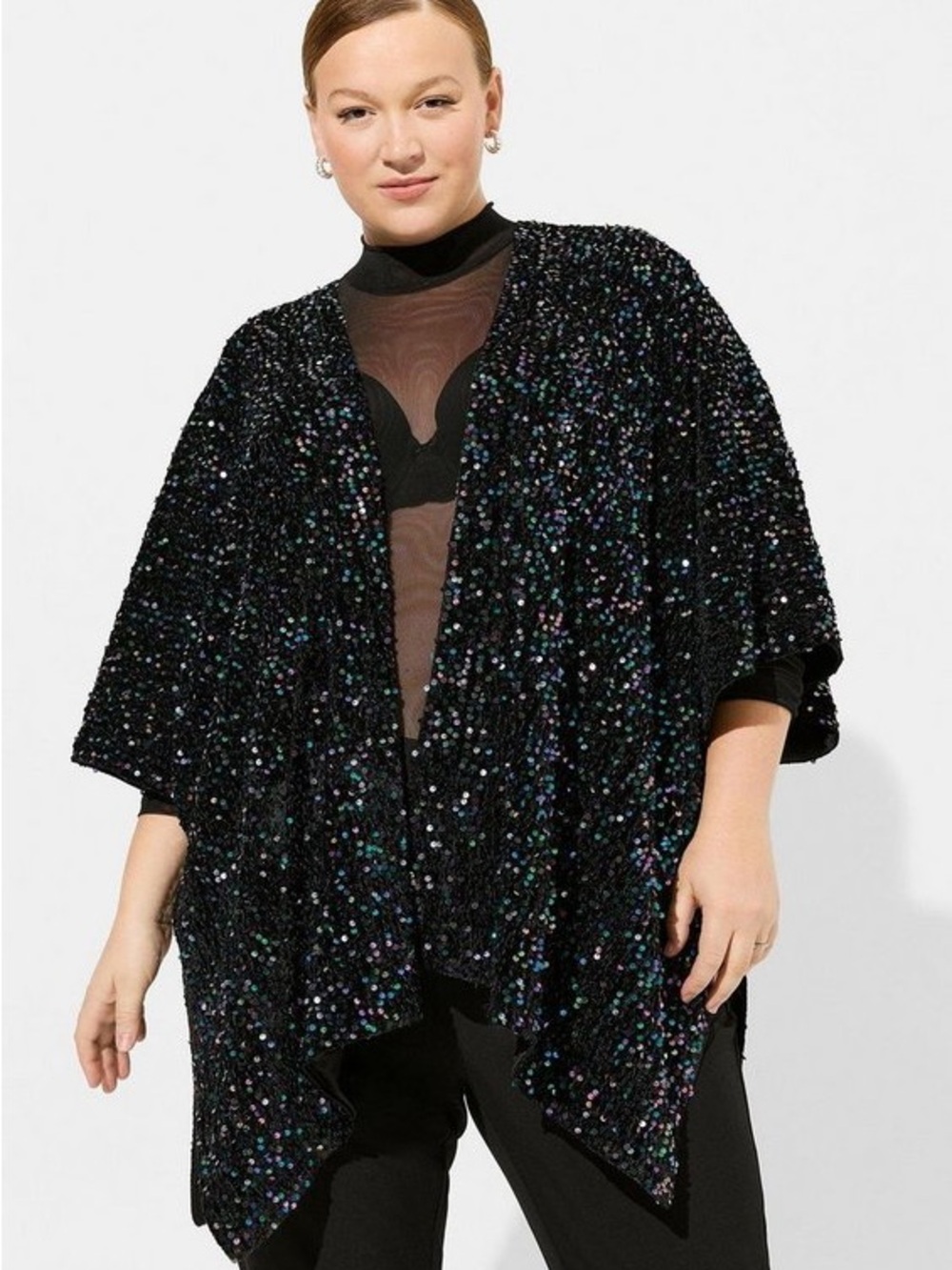 NWT Torrid Sequin Ruana Open Front Cardigan/Cape – Black Multicolor Sparkle ✨